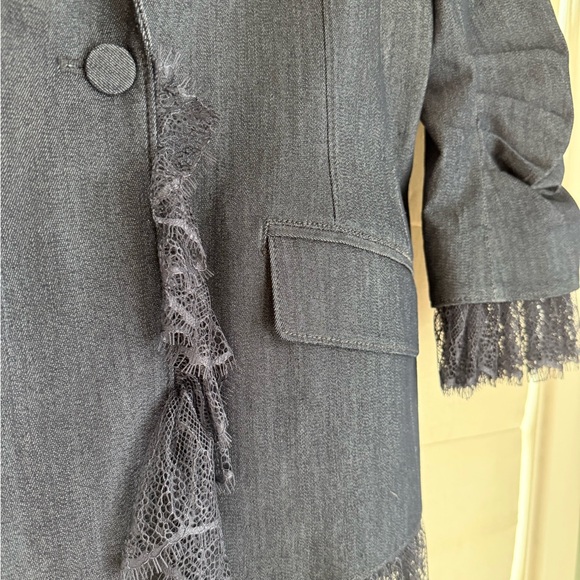 Cinq a Sept tous les jours Dark Blue Denim Blazer with Lace Trim - Picture 4 of 7